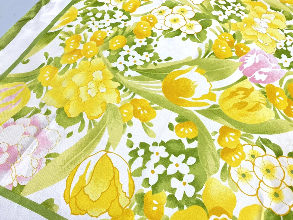 Bufanda Vintage AVON SM Kent Primavera Floral Narcisos Japón Años 70 Amarillo Verde Foto 4 de 4