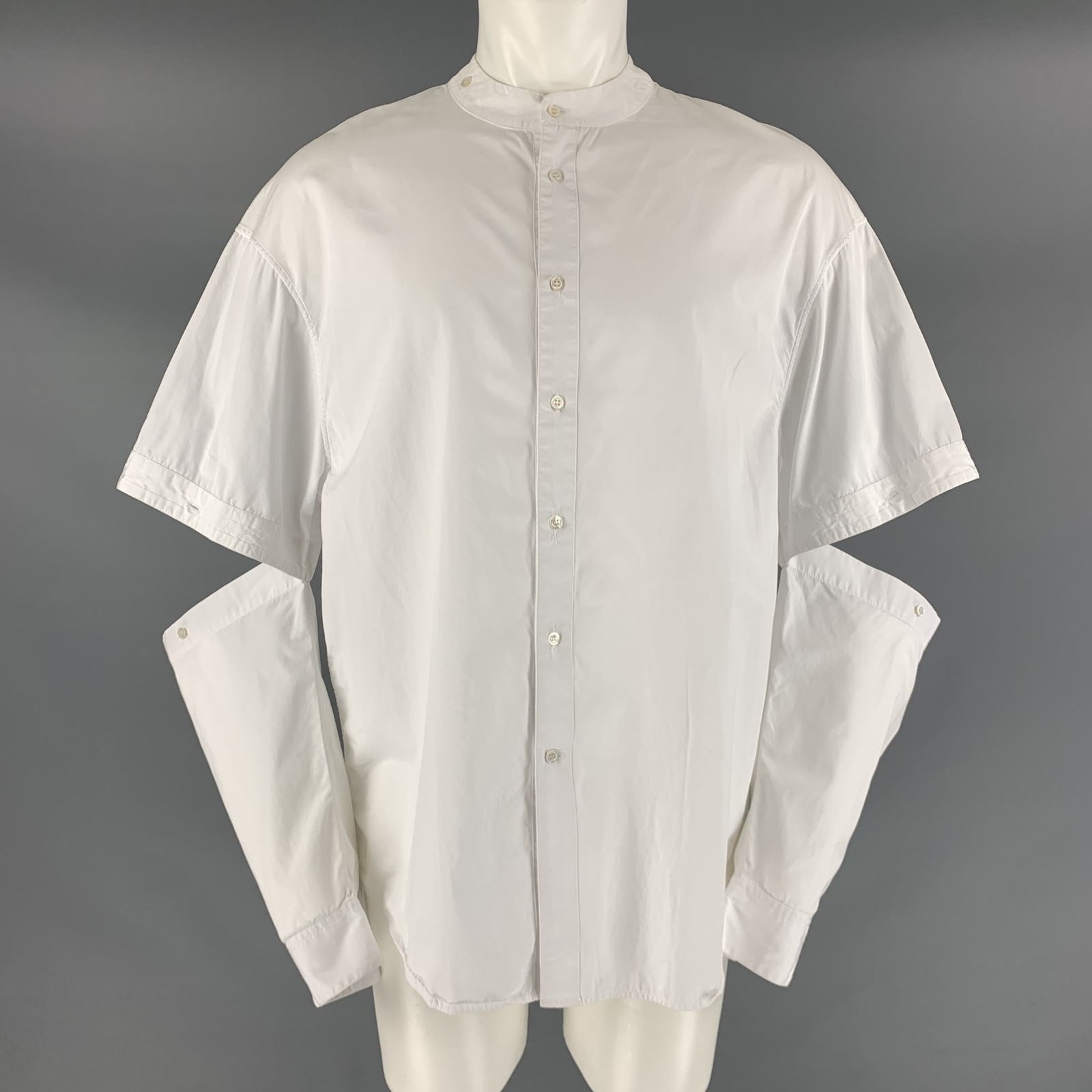 HUSSEIN CHALAYAN Size S White Solid Cotton Nehru … - image 5