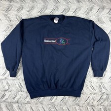 VINTAGE Mackinac Island Sweatshirt Large Blue Crewneck Embroidered Bike Michigan