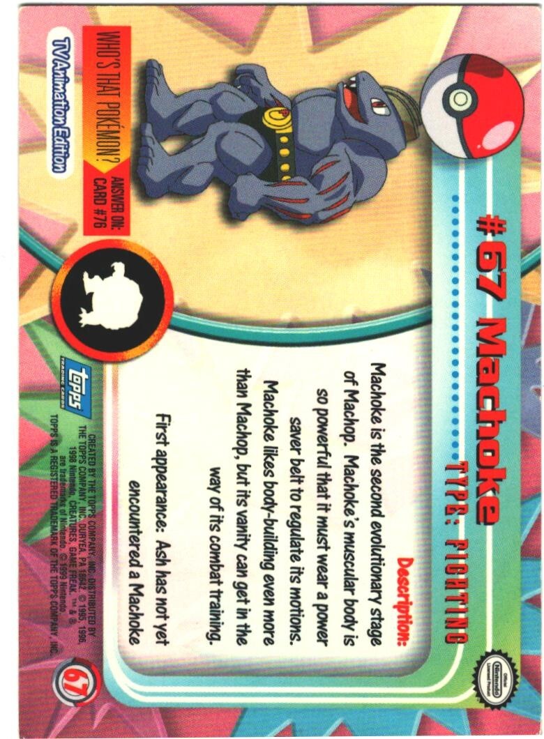 Machoke #67 Pokémon Topps Series 1 TCG Blue Logo Label 1st Print