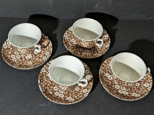 Royal Crownford Brwn Calico Set of 4 cups and 4 saucers England, Staffordshire