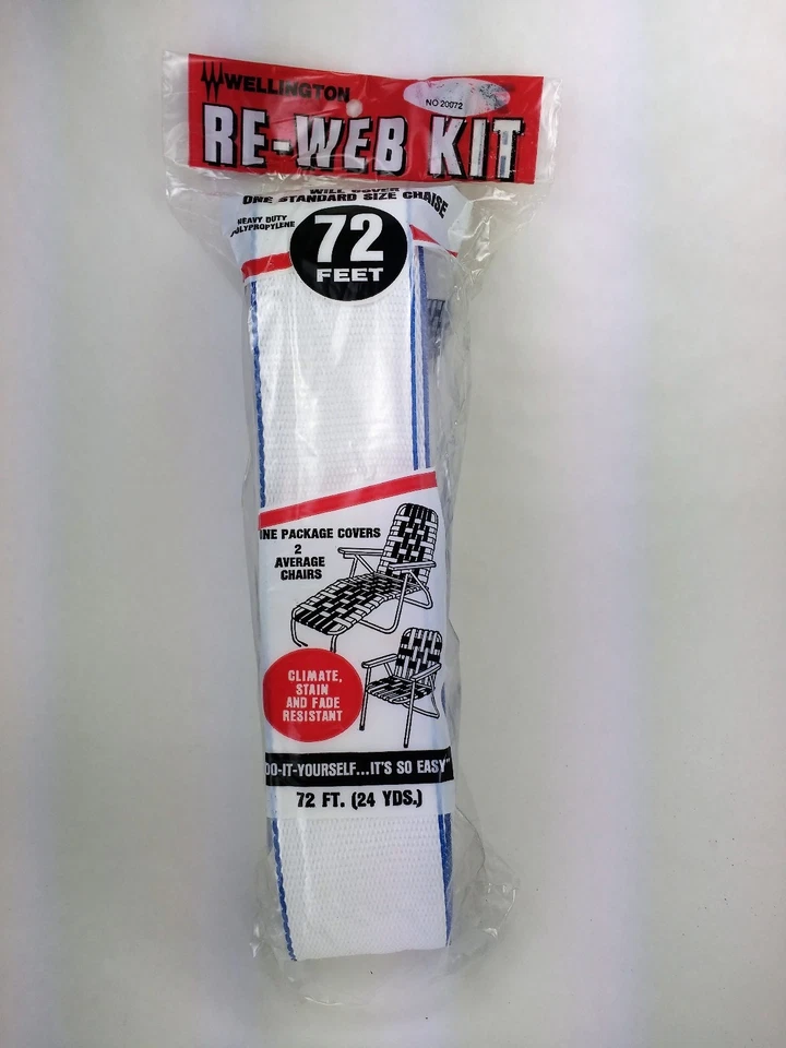 Correa para silla de césped Wellington 72 pies, nueva en paquete BLANCA borde azul delgado 2 1/4 pulgadas Foto 2 de 4