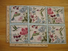 Hummingbirds Pink Blue Susan Winget Cotton Quilt Fabric Panel Blocks 6 OOP