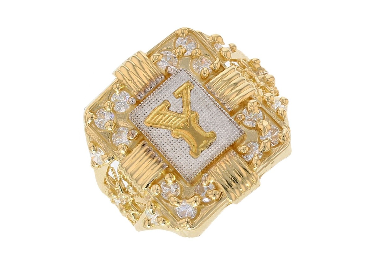 10k or 14k Two Tone Gold Mens Real Gold White CZ Accented Letter Y