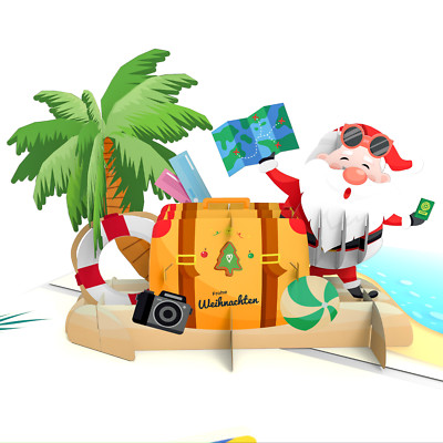 LIMAH  Pop-Up Karte Weihnachten | Weihnachtskarte mit Santa im Urlaub