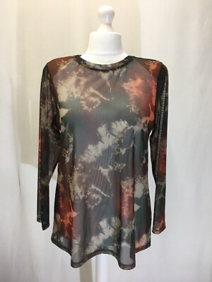 Women's Top Full Sleeves UK Size 20 Black/Orange Polyester Round Neck NEXT brand
