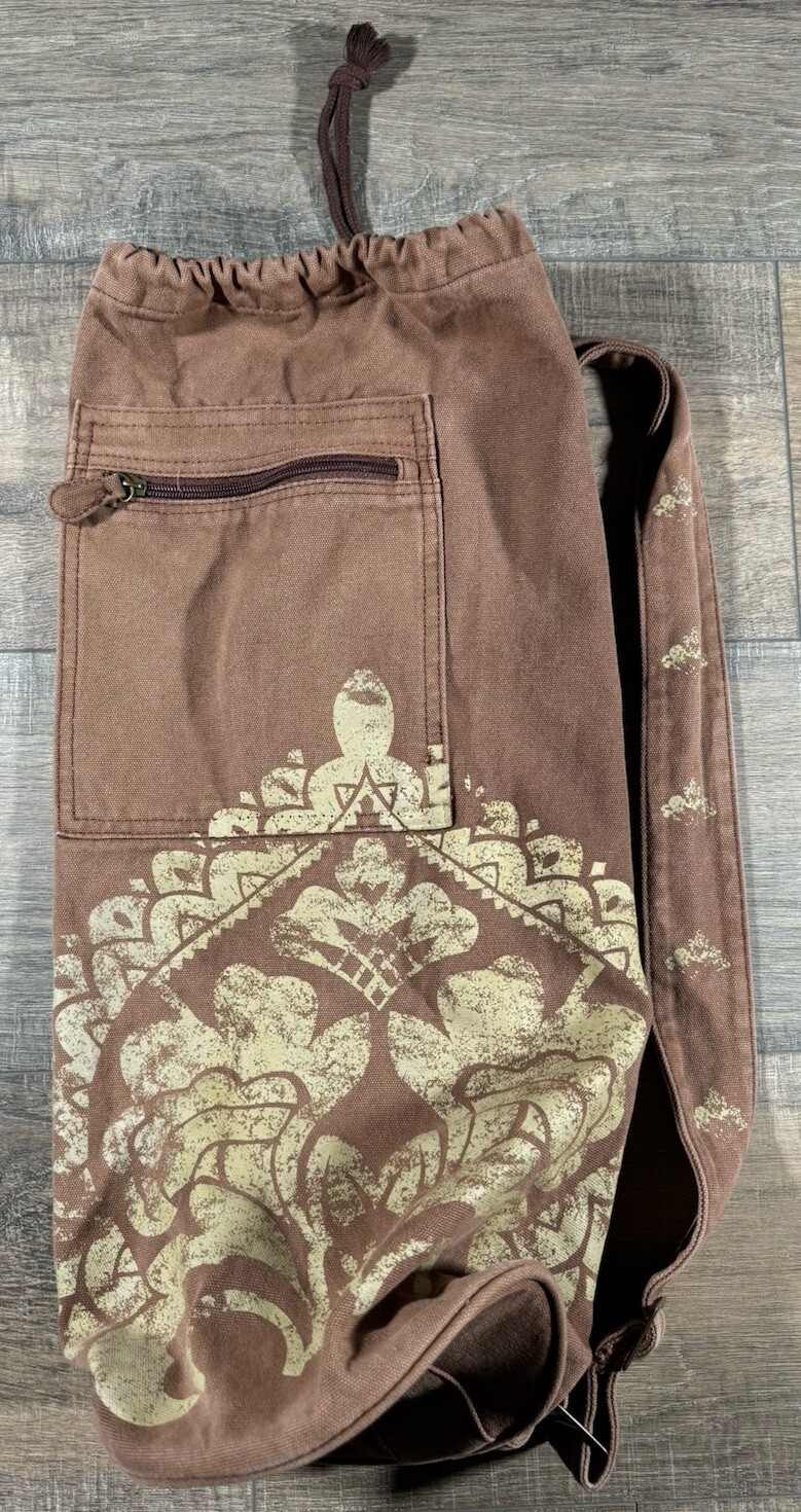 GAIAM Yoga Mat BAG Brown CANVAS Shoulder Adjustable Strap DRAWSTRING CLOSE Zip
