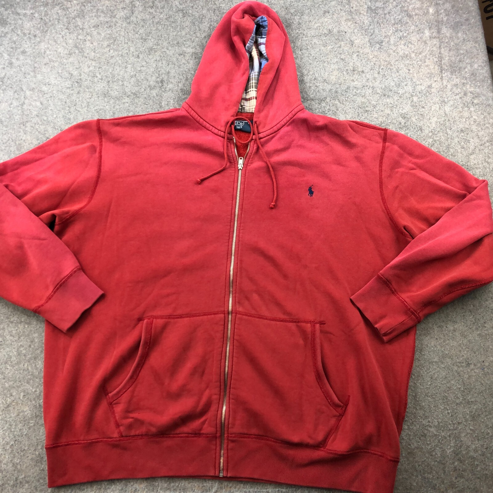 Felpa con cappuccio Ralph Lauren vintage uomo 3XL alta rossa pony full zip felpa pile