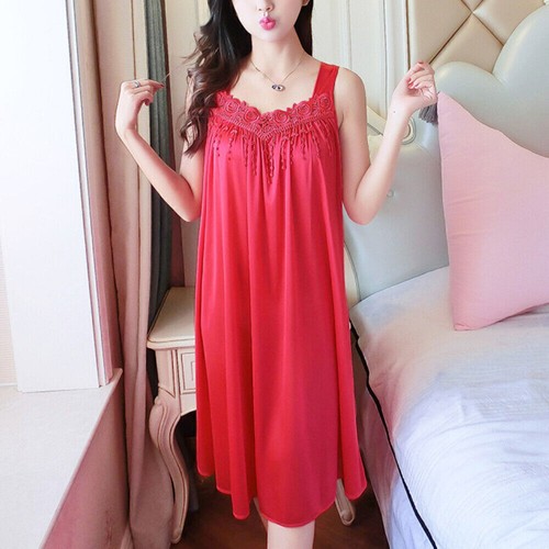 Women Sleeveless V Neck Nightdress Pajamas Nightshirt Summer Loose Sleepwear - Picture 4 of 22
