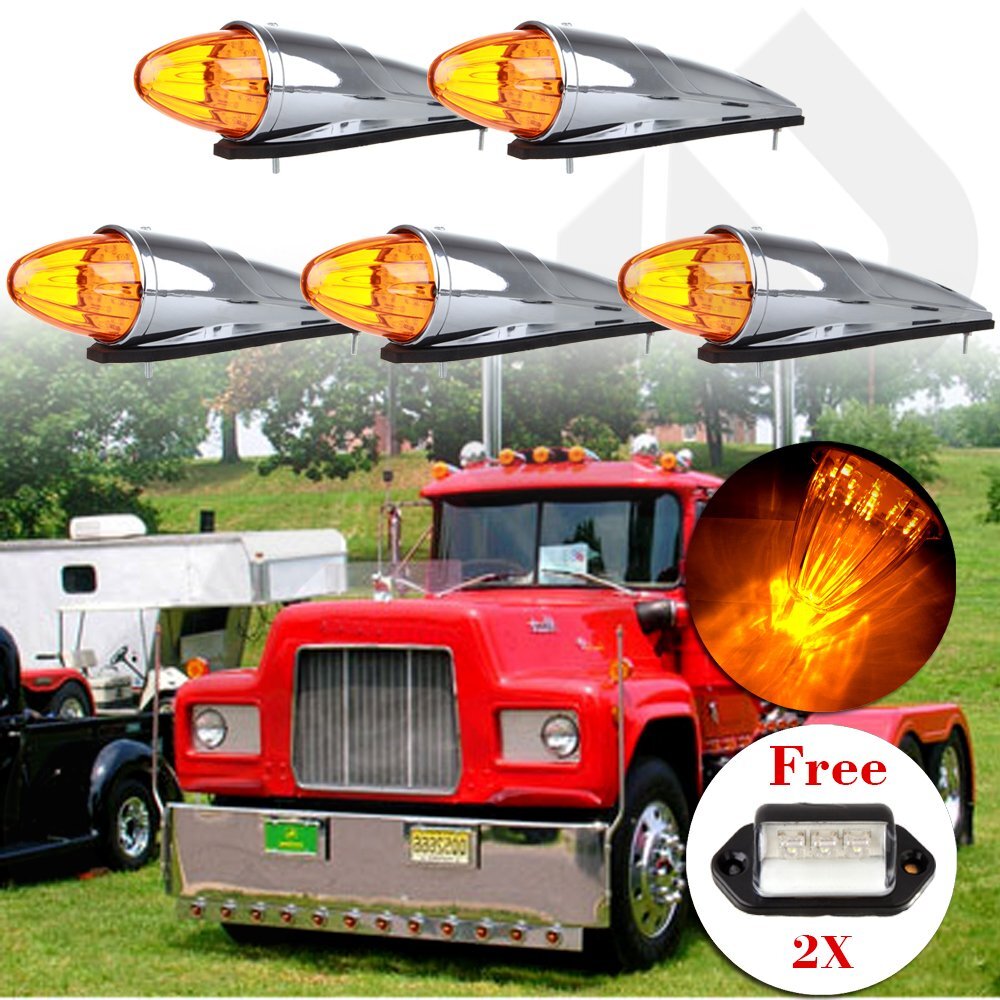 5x Clear/Amber 17 LED Torpedo Cab Marker Roof Light For Peterbilt Kenworth Mack - La Paz County - Foto 8