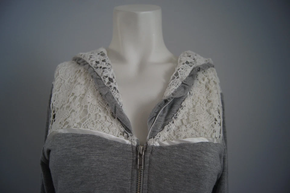 Beach Bunny Lounge Zip Hoodie S | Gray White Lace  - Image 2 of 4