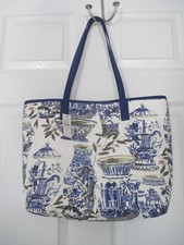 Talbots Watercolor Vases Satchel Handbag  Nwt Blue & White