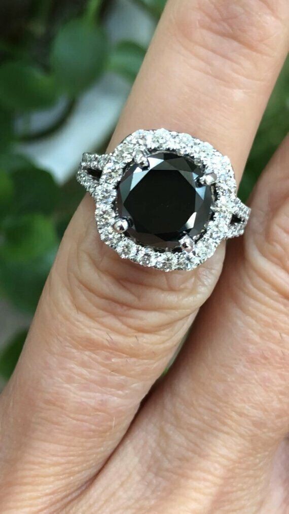 Round Cut Moissanite Black 14K White Gold Over Engagement