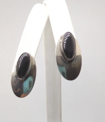 Vintage Sterling Silber 925 Oval Onyx Ohrstecker Schmuck Geschenk Nachlass