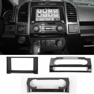 Carbon Fiber ABS Dashboard Navigation AC CD Cover Trim For Ford F150 2015-2018