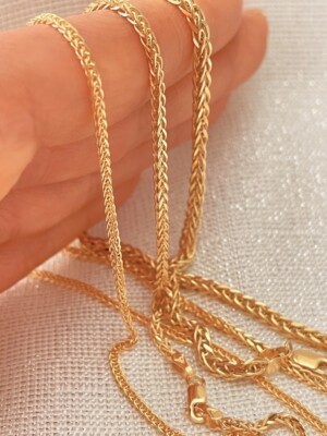 Quadratische Weizen Kette Echt 14K Gelb Weißgold Spiga Halskette Italien Herren Damen
