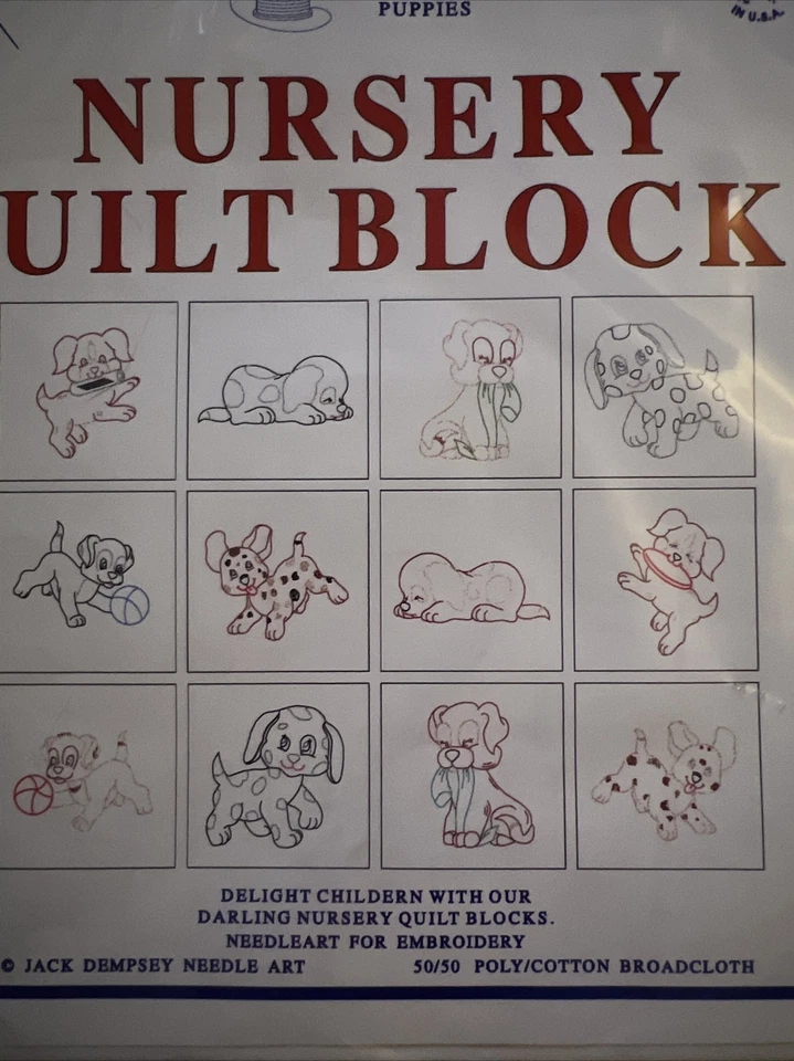Jack Dempsey Needle Art 9" Nursery Quilt Blocks Puppies #300 24 Blocks - Image 3 of 4