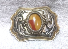 Small Yellow Orange Stone Gold Flower Western Belt Buckle Great Vintage  