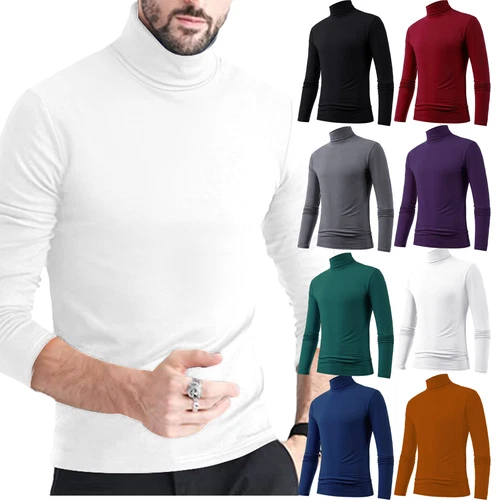 US Herren Rollkragen Pullover Oberteil Langarm Pulli Shirt Freizeit Slim Fit T-Shirt - Bild 1 von 11