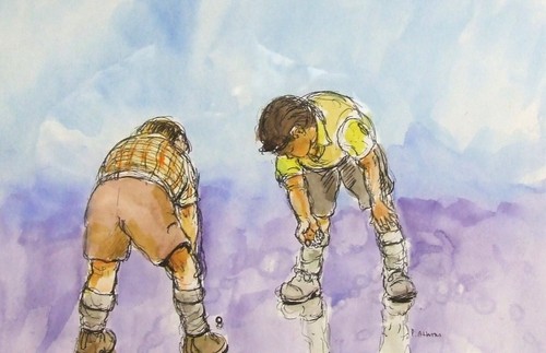 Original modern watercolour painting David Atkins children playing wall picture - Picture 3 of 7