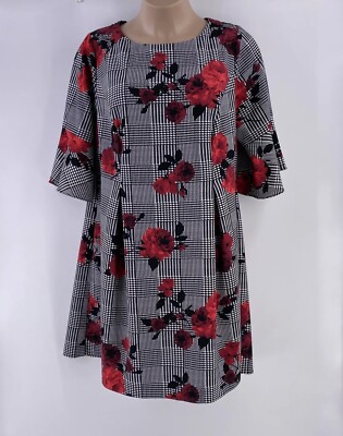Jessica Howard Womens Sheath Dress 20W Red Roses Black