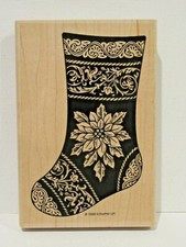 Stampin Up CHRISTMAS STOCKING stamp NEW Poinsettia LARGE 5.5" x 3.75"