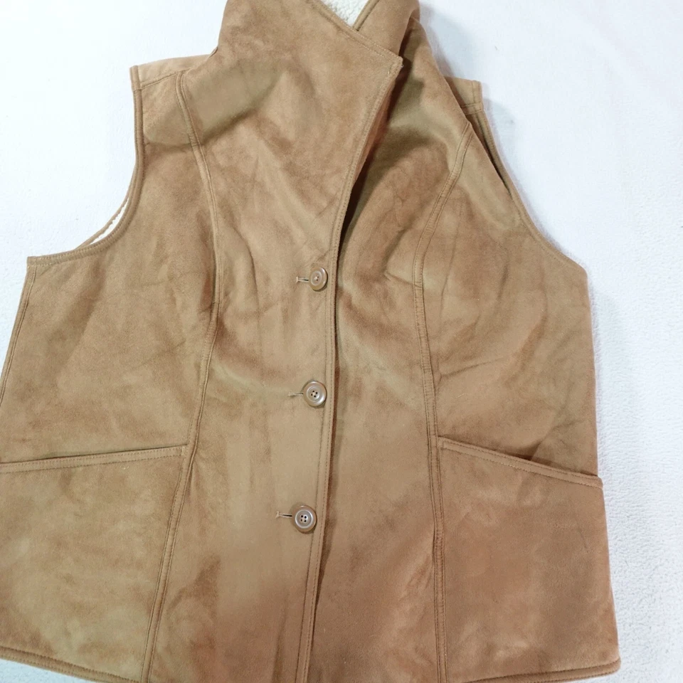 Chaleco Denim And Company Mujer 1X Marrón Imitación Gamuza Cuero Vaquera Occidental Boho Foto 3 de 4