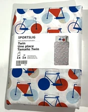 Ikea Sportslig Twin Duvet Cover + 1 Pillowcase Bicycle Pattern White Blue Orange