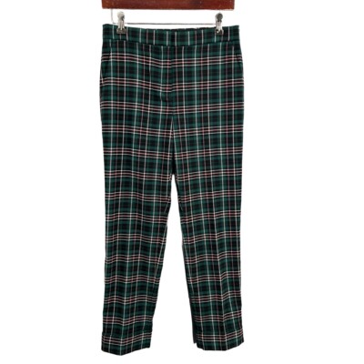 Ann Taylor Green Plaid Pants Cuffed Ankle Preppy Smart Casual Size 0