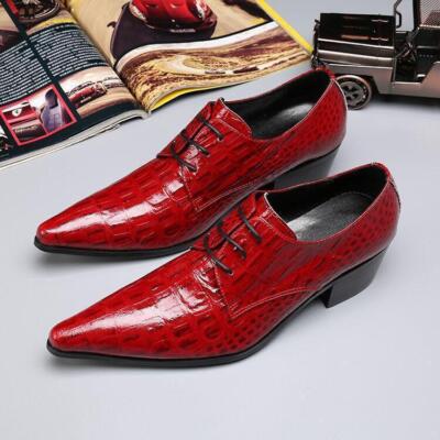 Mens Metal Pointy Toe Real Leater Lace up Dress Business Shoes Wedding Party New