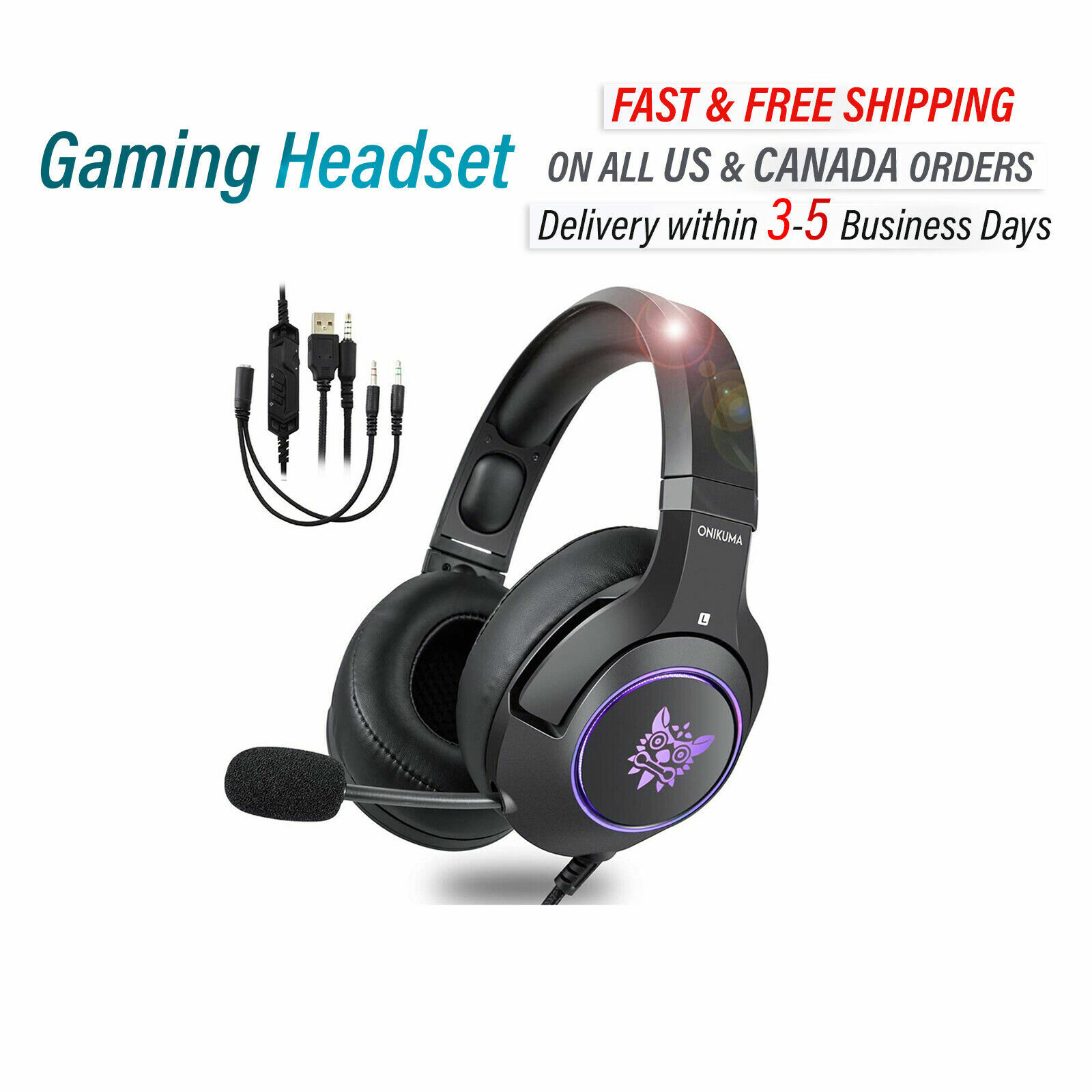 Gaming Headset with Microphone for PS4 XBox PC Wired-image