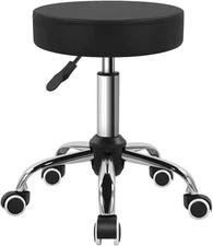 Black PU Leather Swivel Stool with Wheel Perfect for Salon Work Small, 