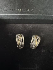David Yurman 18k Yellow Gold / Sterling Silver Cable Collection Shrimp Earrings