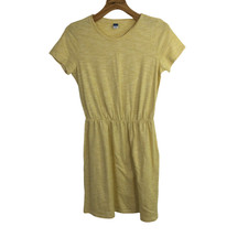 Old Navy Womens Cotton Slub Knit Crew-Neck T-Shirt Dress Stripes Yellow Size S