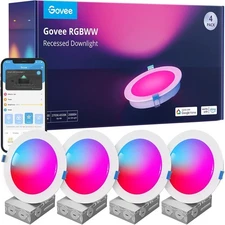 Govee Smart Recessed Lighting 6 Inch, Wi-Fi Bluetooth Direct Connect 4 Pack