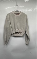 Zara Womens Taupe Long Sleeve Round Neck Cropped Pullover Sweatshirt Size Small