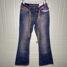 NWT VTG Y2K Mudd Jeans Low Rise Bell Bottoms Belt SZ 3 Flared 27x30 Deadstock