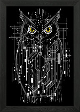 Poster arte digitale gufo cibernetico incorniciato arte da parete stampa su tela quadro