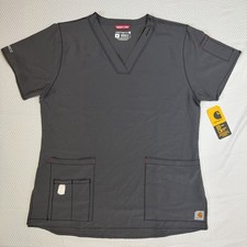 NWT Carhartt Womens Force Cross-Flex Modern Fit V-Neck Scrub Top Md Gray C12110