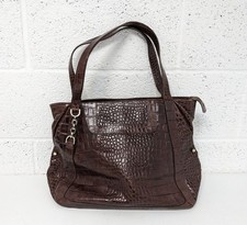 L.K. Bennett Leather Tote Bag Croc Style Burgundy Oxblood Brown Medium