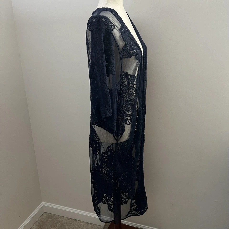 刺绣和服掸子女式 L XL 蕾丝透明异想天开 Fairycore 波西米亚 — 第 4/4 张图片