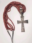 Old Native American Indian Sterling Cross & Red Coral Necklace — photo 2