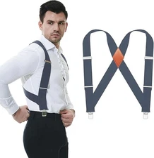 Side Clips Suspenders for Men Heavy Duty 2" Trucker Style Work Suspender