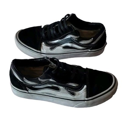 Classic Van's B/W Leather On Canvas Flames Skater Men s Size US Men 5 Pre-owned