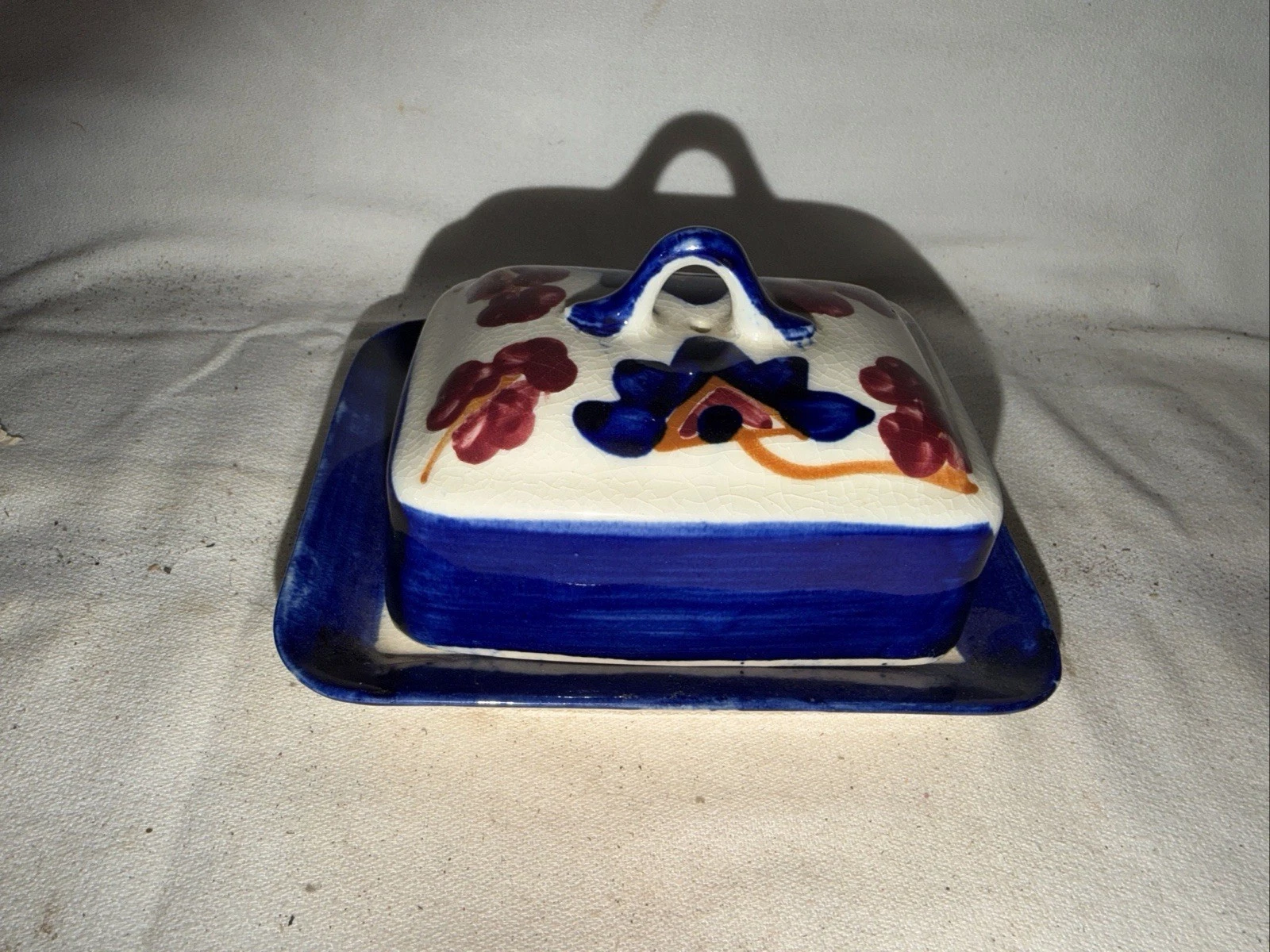 Vintage Cheese/butter Dish Colbolt Blue Ceramic Made In Japan