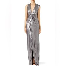 Halston Heritage Silver Twist Column Gown Size L