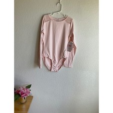 Justice Girls Pink Long Sleeve Mesh Leotard Keyhole Back Gymnastics XL 16/18