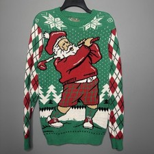 Ugly Christmas Sweater Men  s SANTA PLAYING GOLF Long Sleeve Size Large 2019