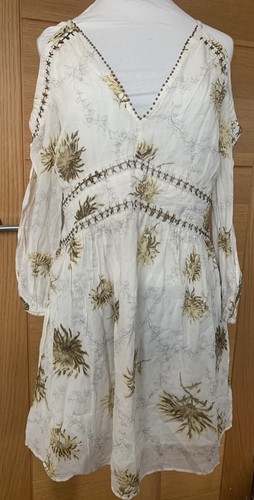 Abito Karen Millen nuovo con etichette floreale dettaglio anello manica a palloncino avorio taglia 6 - Foto 2 di 10