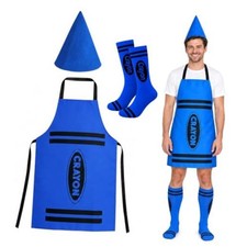 Crayon Costume Set with Apron Hats and Crayon Socks for Adults Group 1 Blue